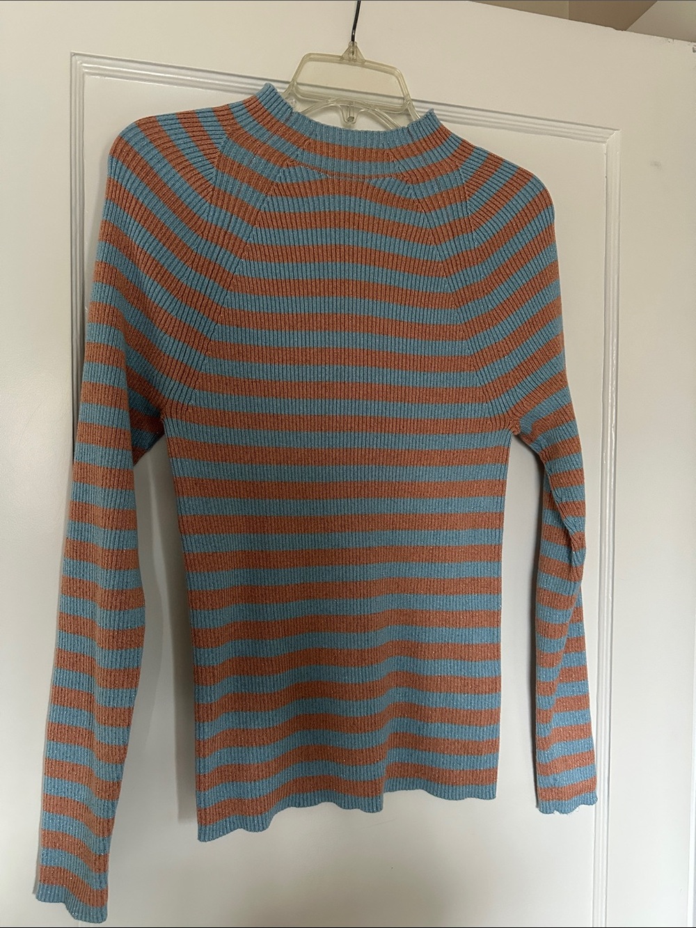 Boden Striped Ribbed Mock Neck Sweater - Blue & Brown
